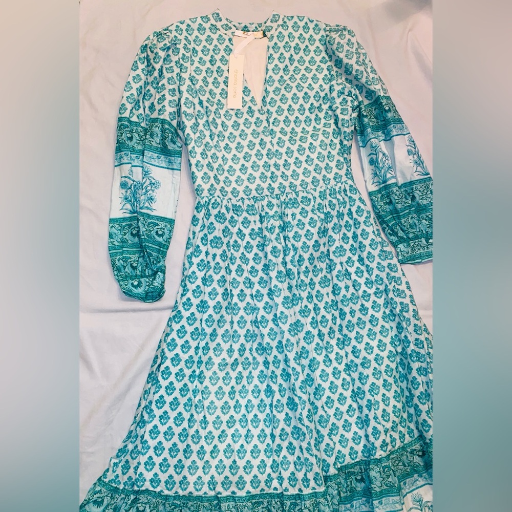 Charina Sarte LouLou Teal and White Floral Midi Dress